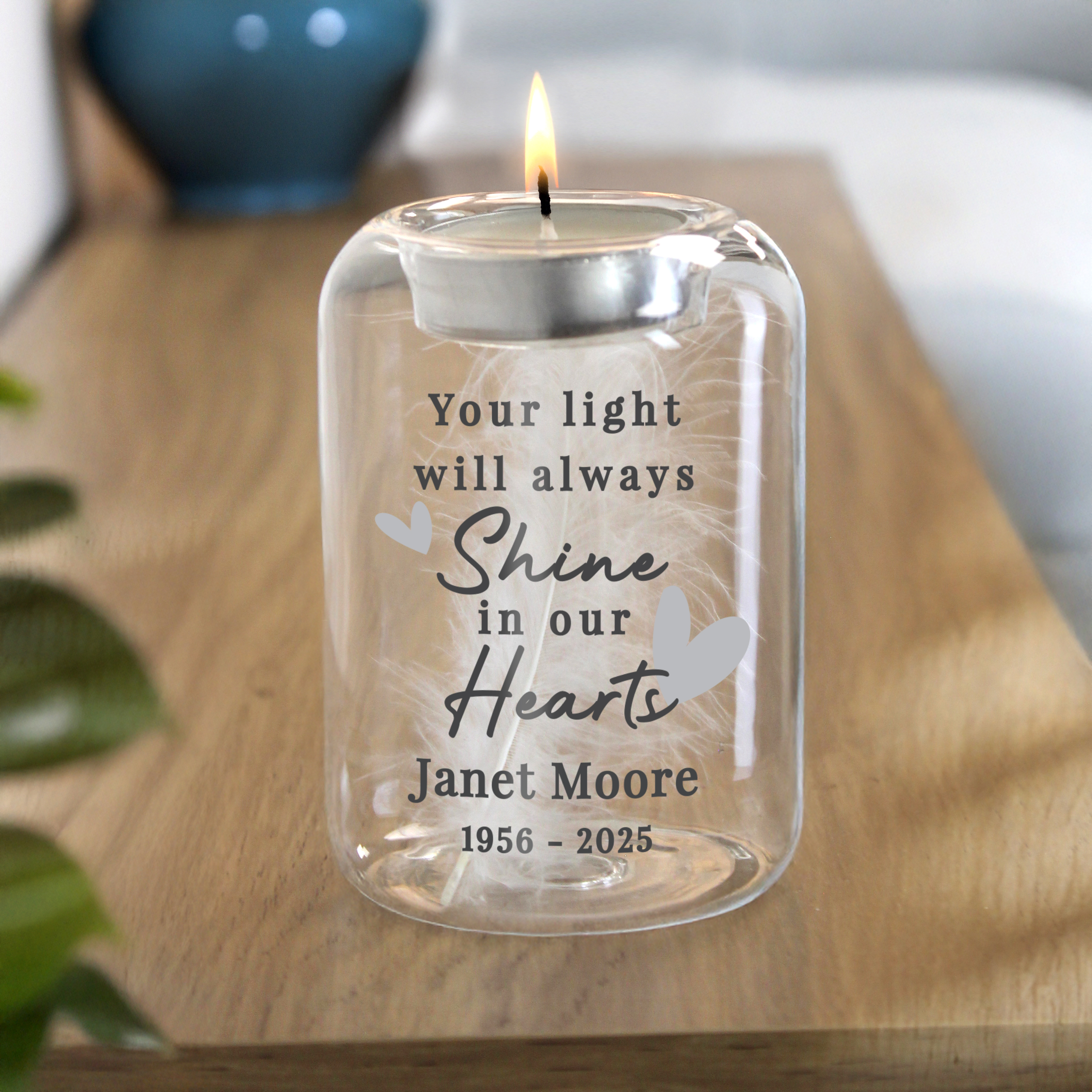 Personalised Memorial Feather Tealight Holder