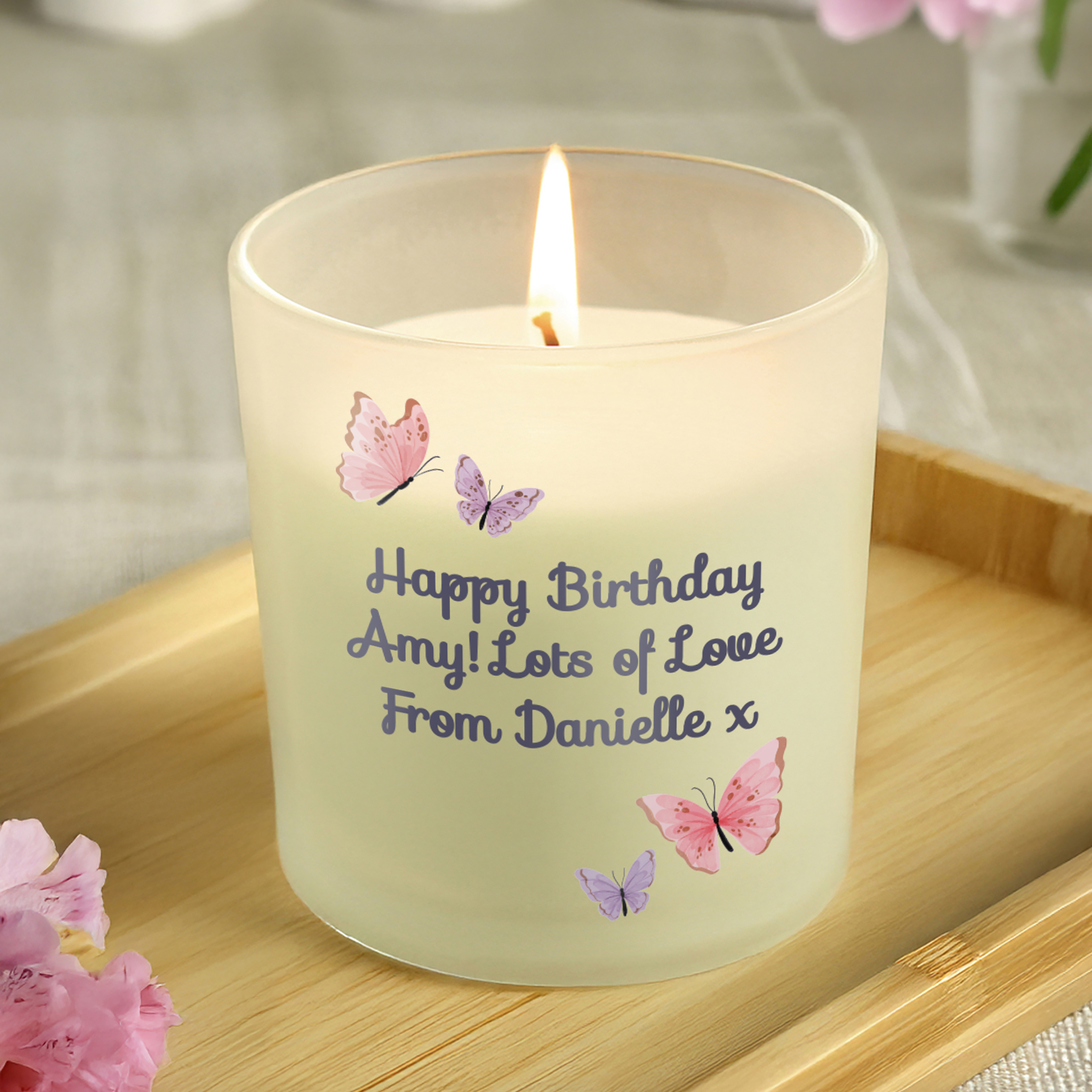 Personalised Butterfly Frosted Candle with Custom Text