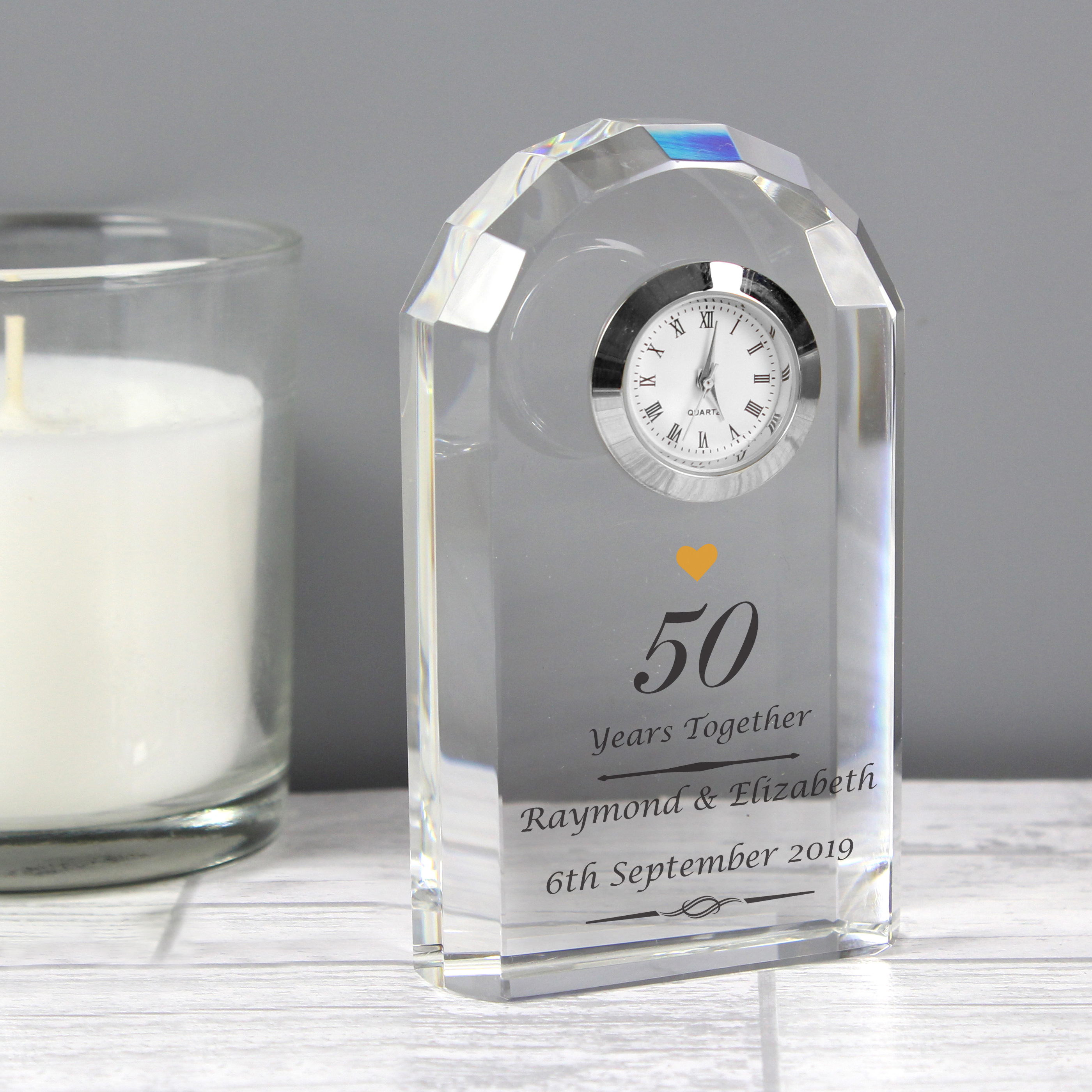 Personalised Golden Anniversary Crystal Clock | Custom Gift