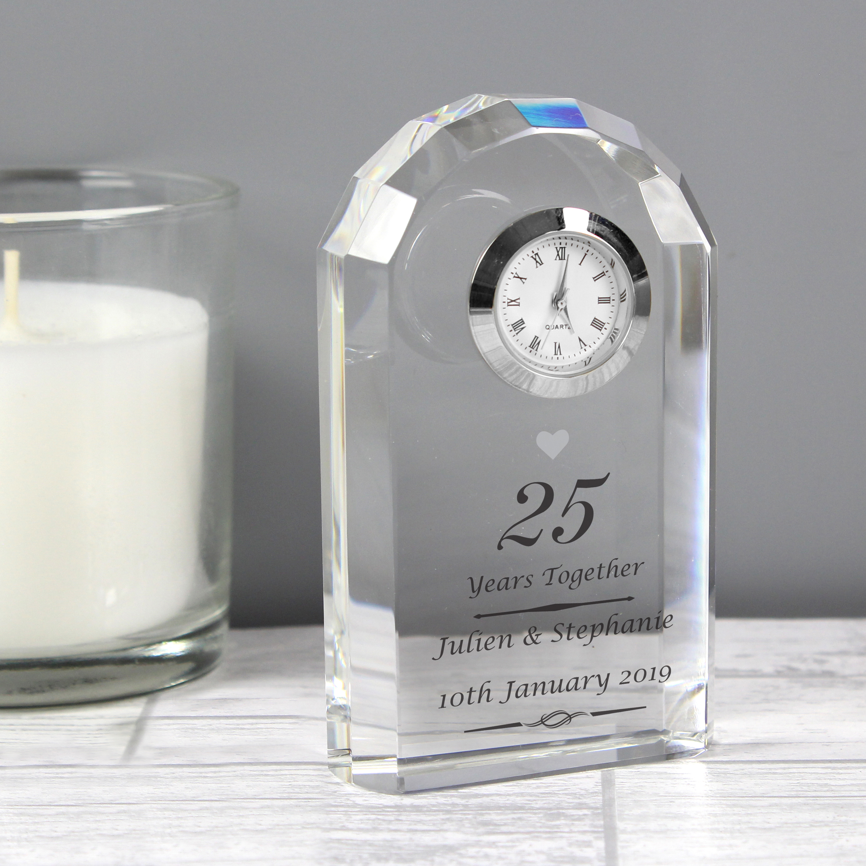 Personalised Silver Anniversary Crystal Clock | Custom Gift