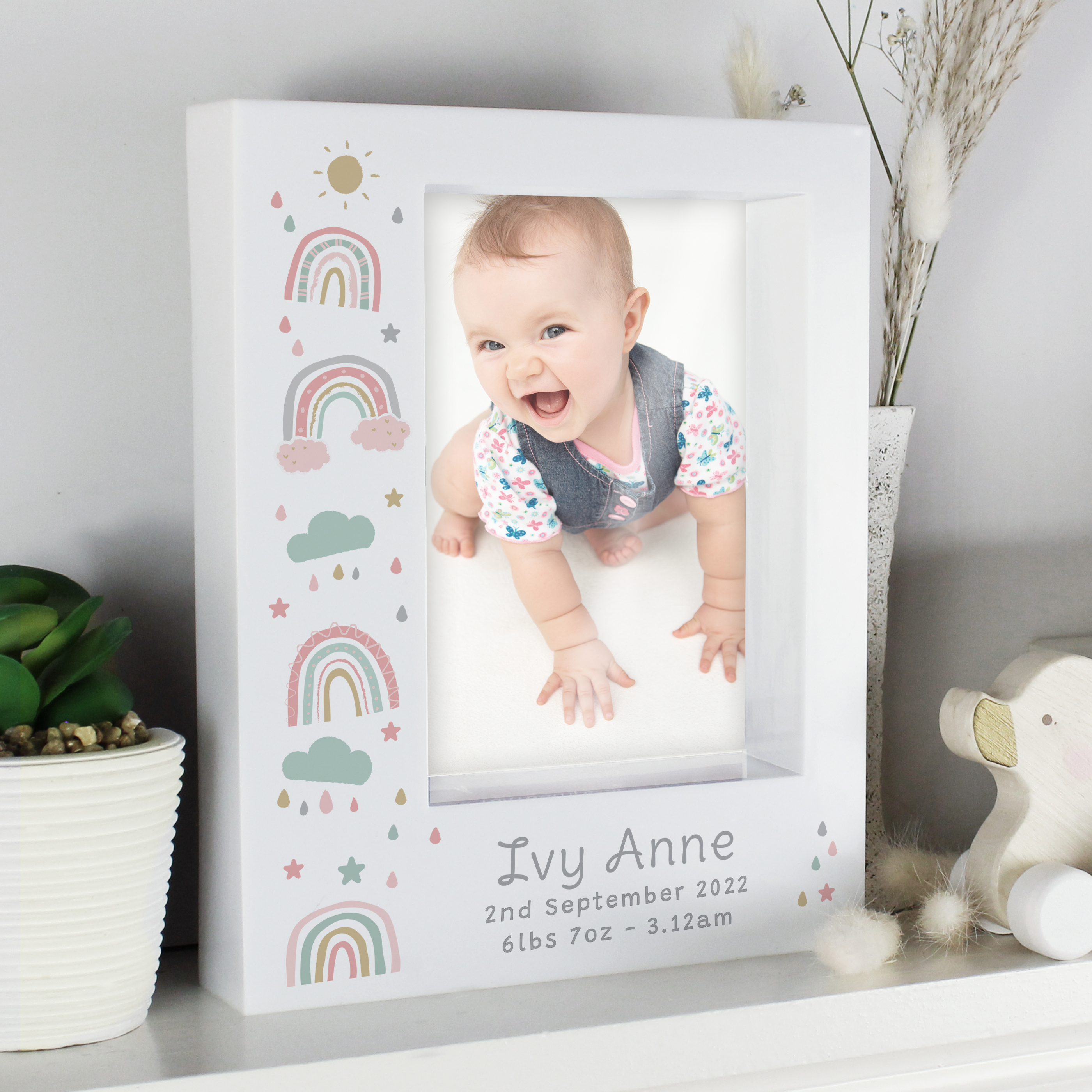 Personalised Rainbow 5x7 Box Photo Frame | New Baby Gift