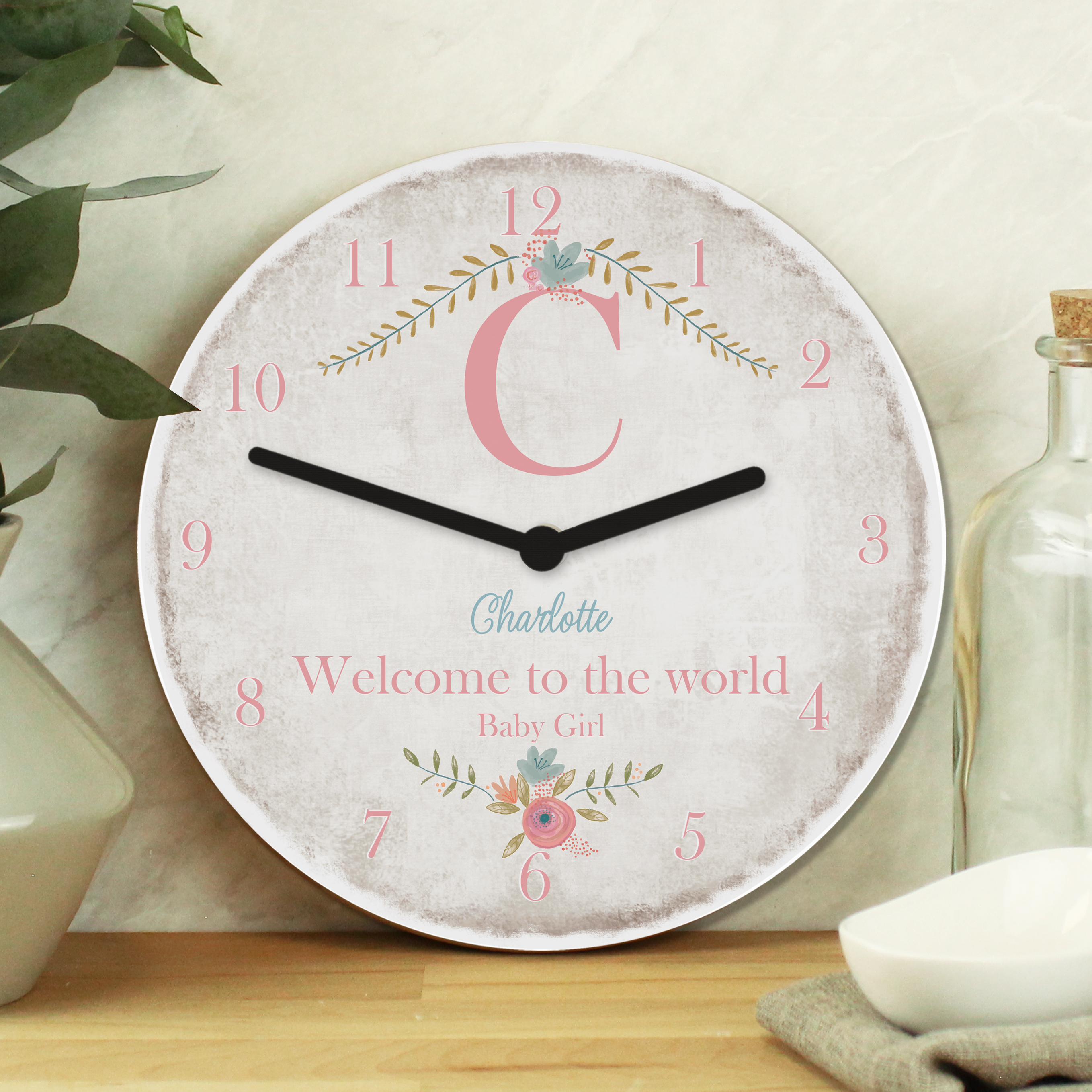 Personalised Floral Bouquet Wooden Clock | Custom Gift