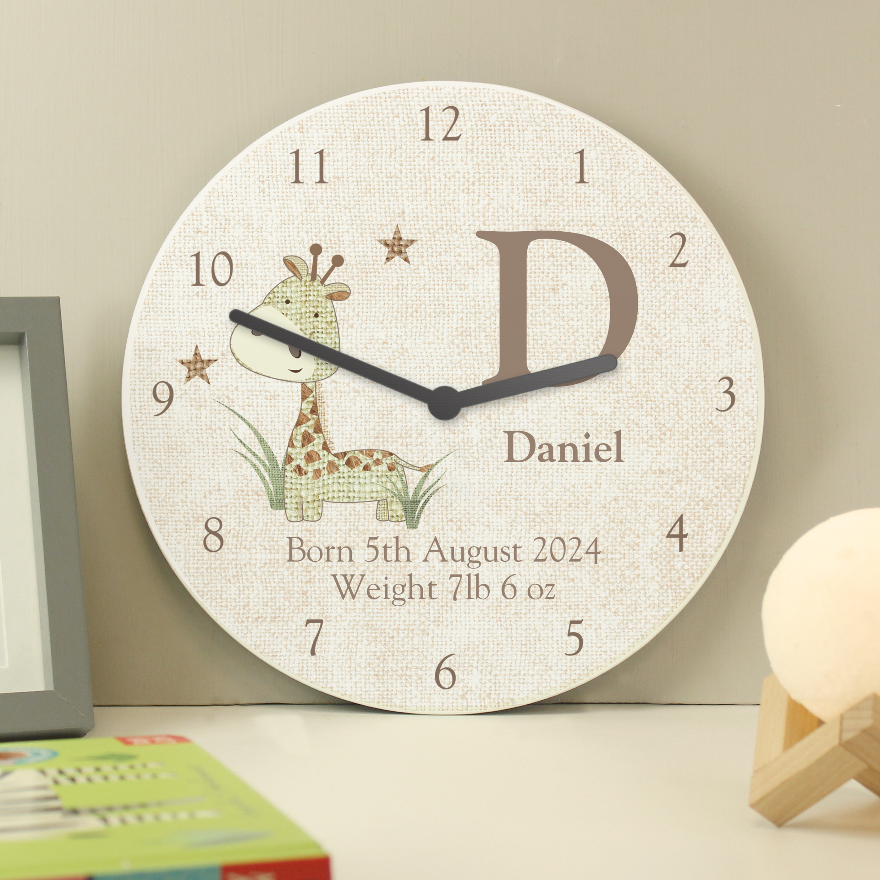 Personalised Hessian Giraffe Wooden Clock | Every Gift Gives