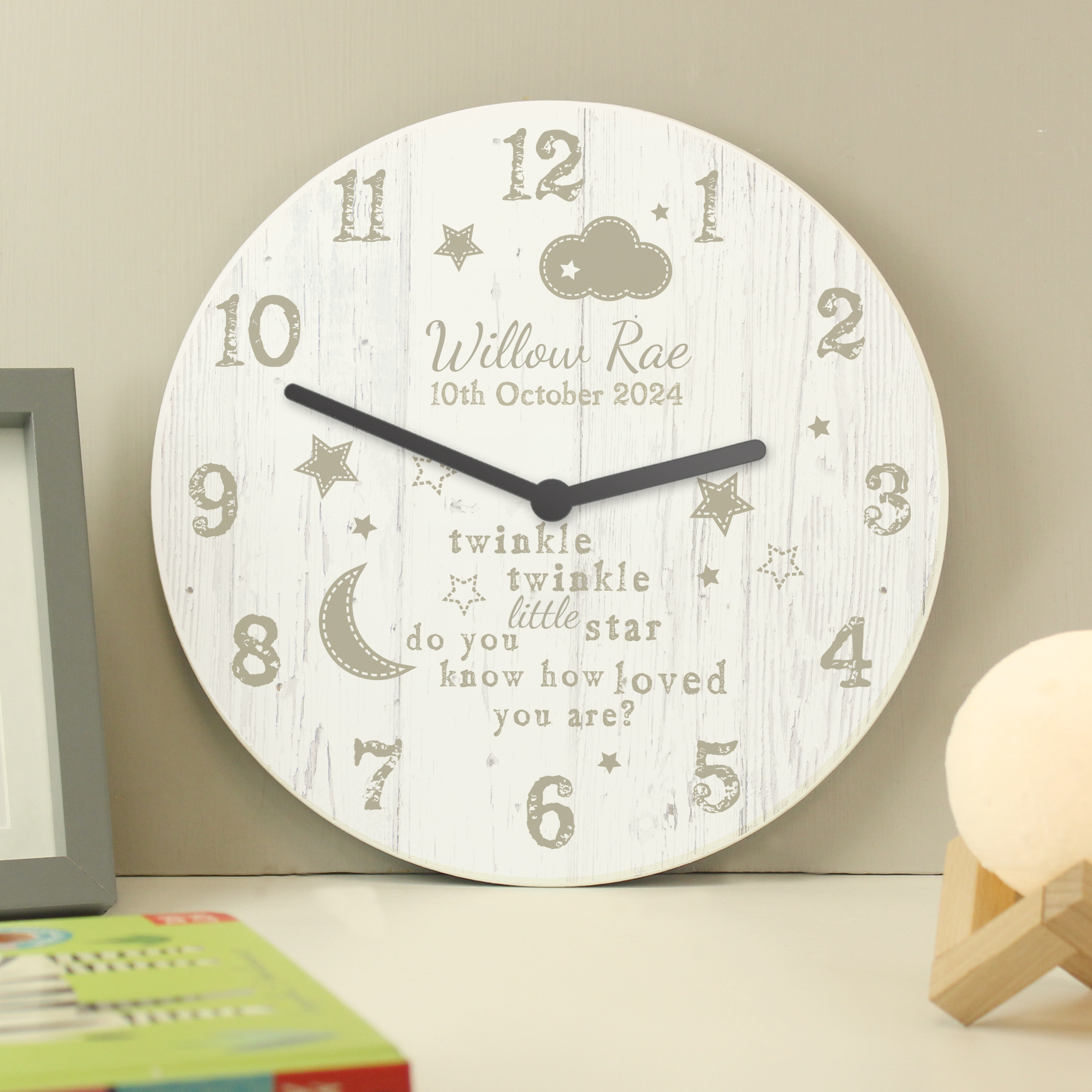 Personalised Twinkle Twinkle Shabby Chic Wooden Clock