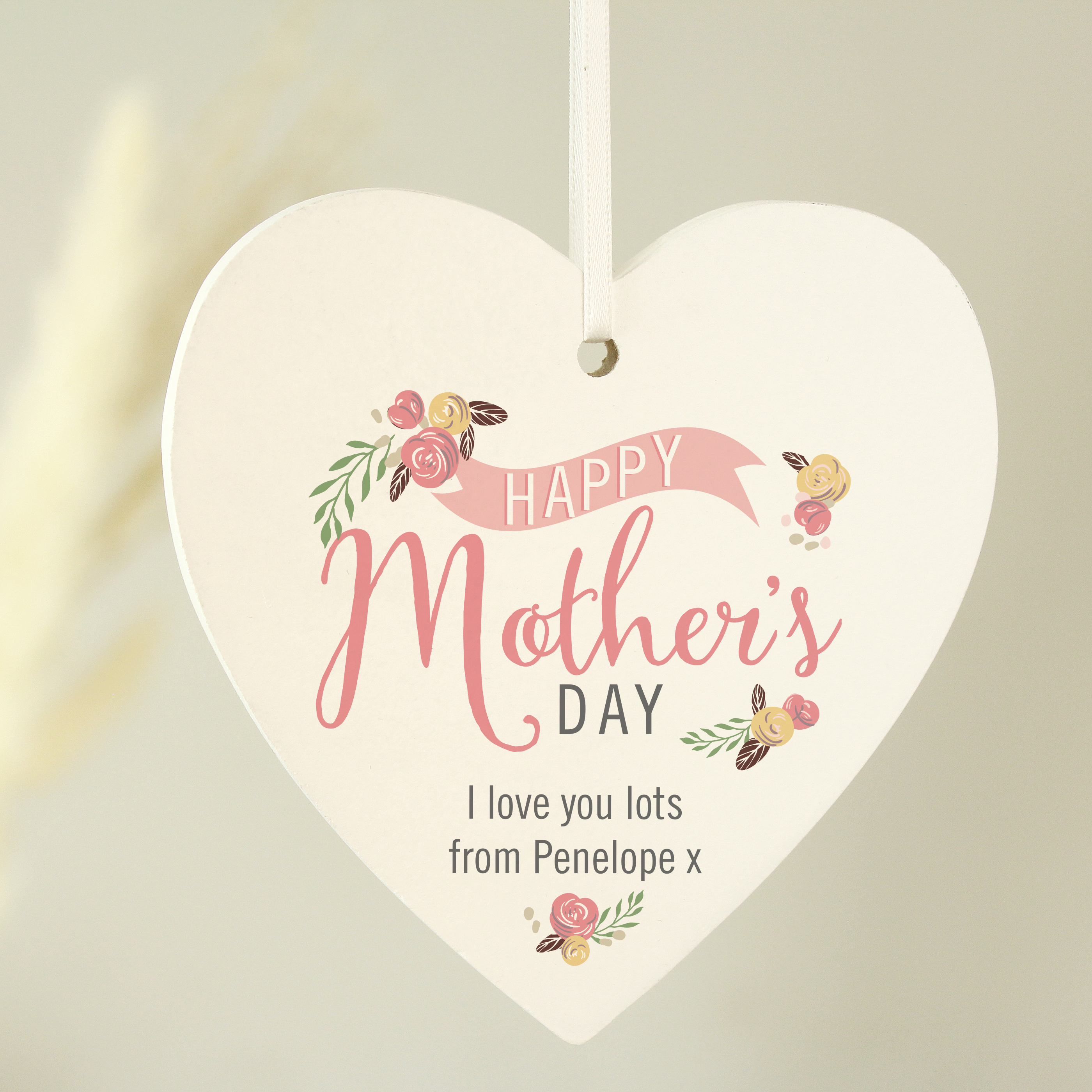Personalised Floral Bouquet Wooden Heart Decoration