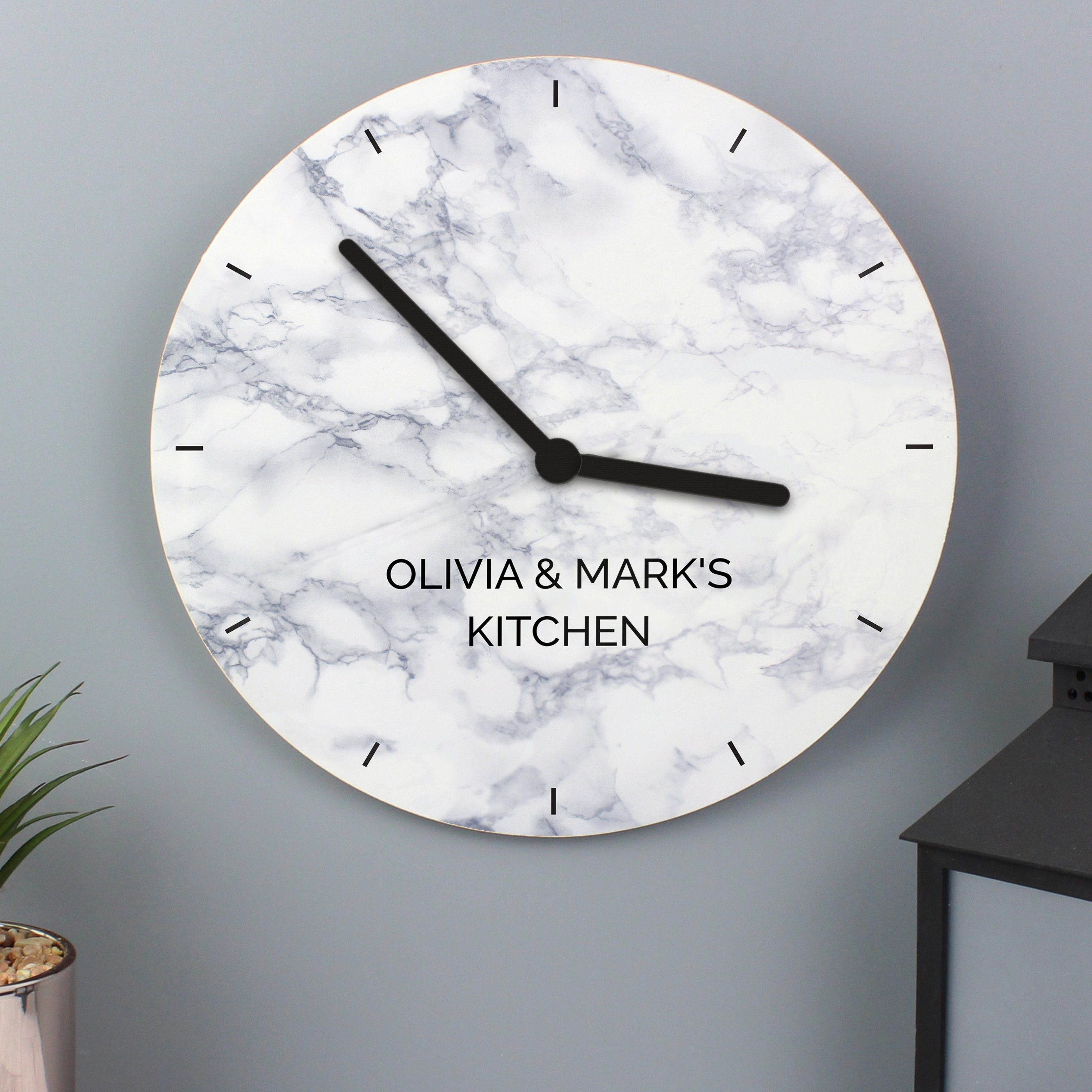 Personalised Marble Effect Wooden Clock | Custom Gift