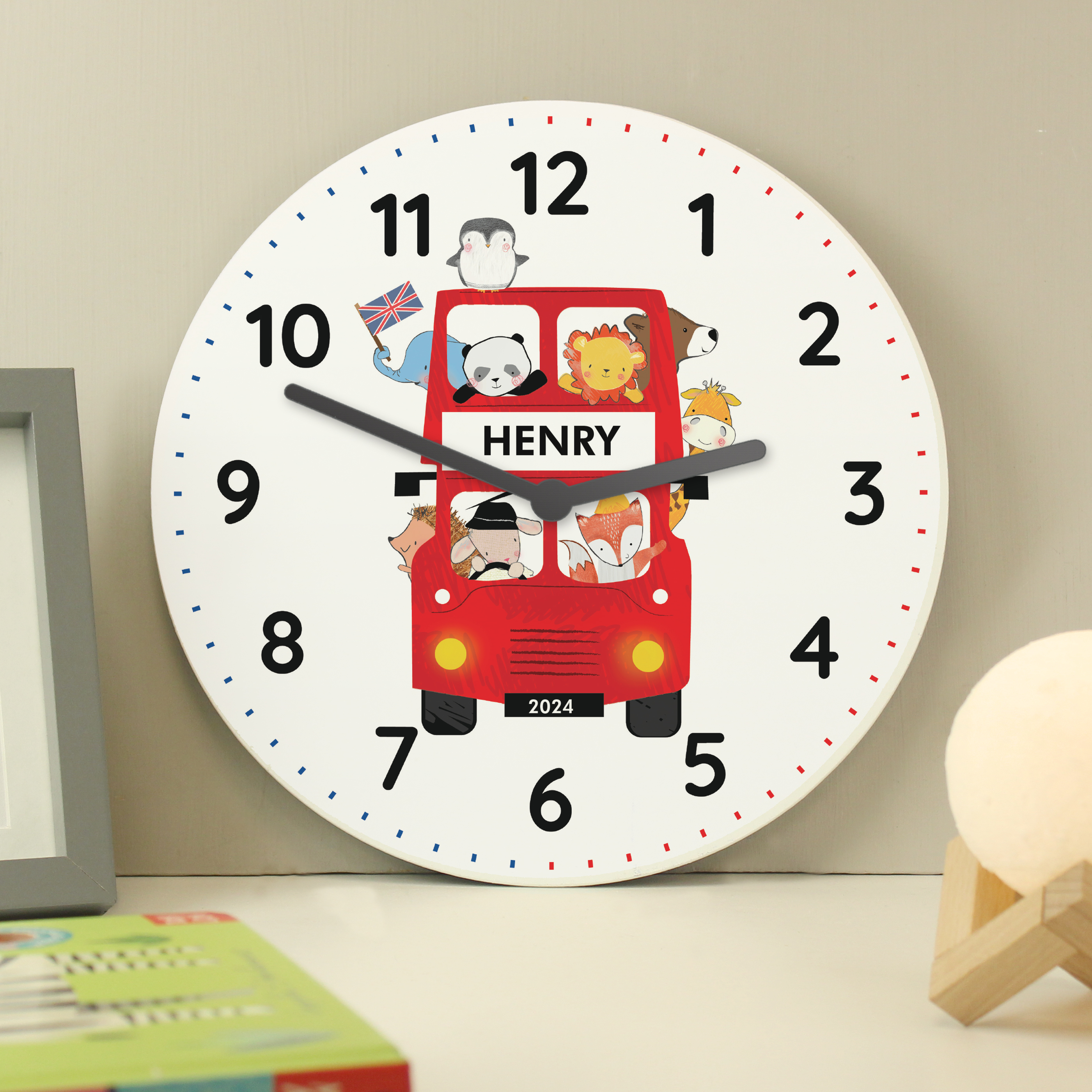 Personalised London Animal Bus Wooden Clock | Custom Gift