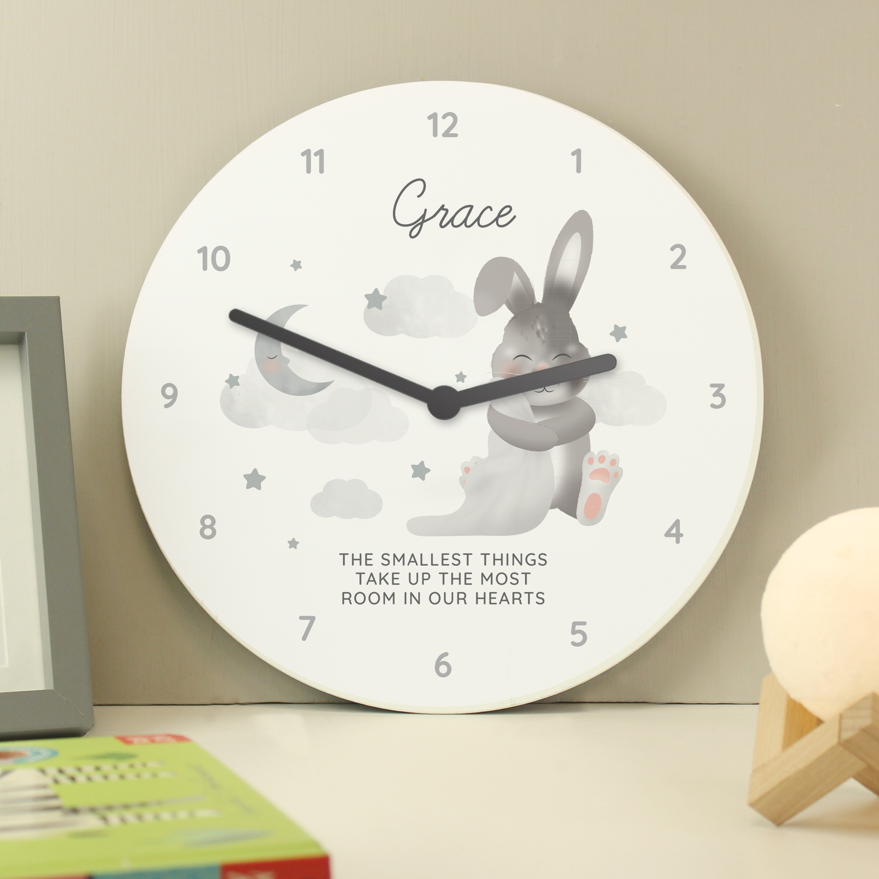 Personalised Baby Bunny White Wooden Clock | Every Gift Gives