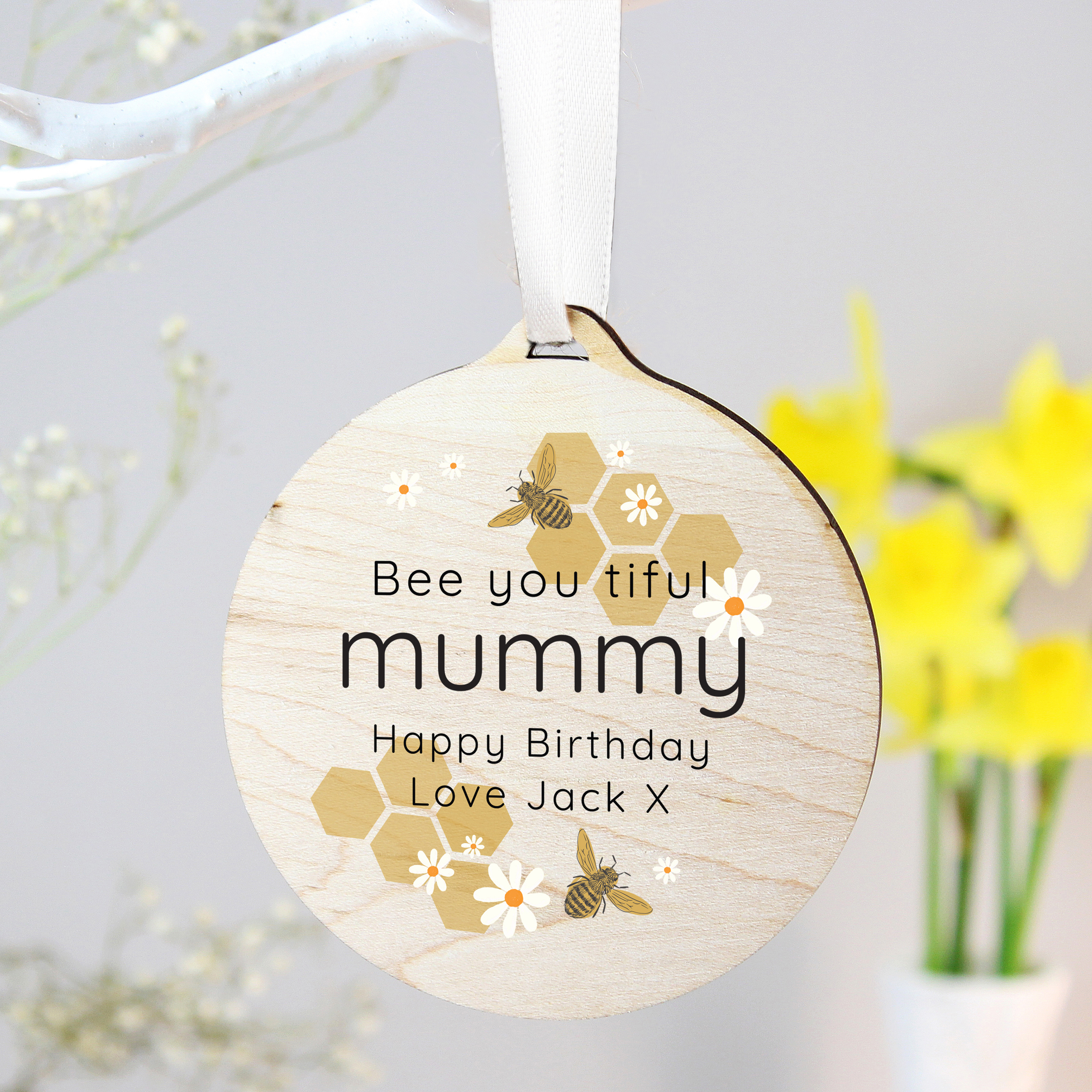 Personalised Bee Round Wooden Decoration | Custom Hanging Gift