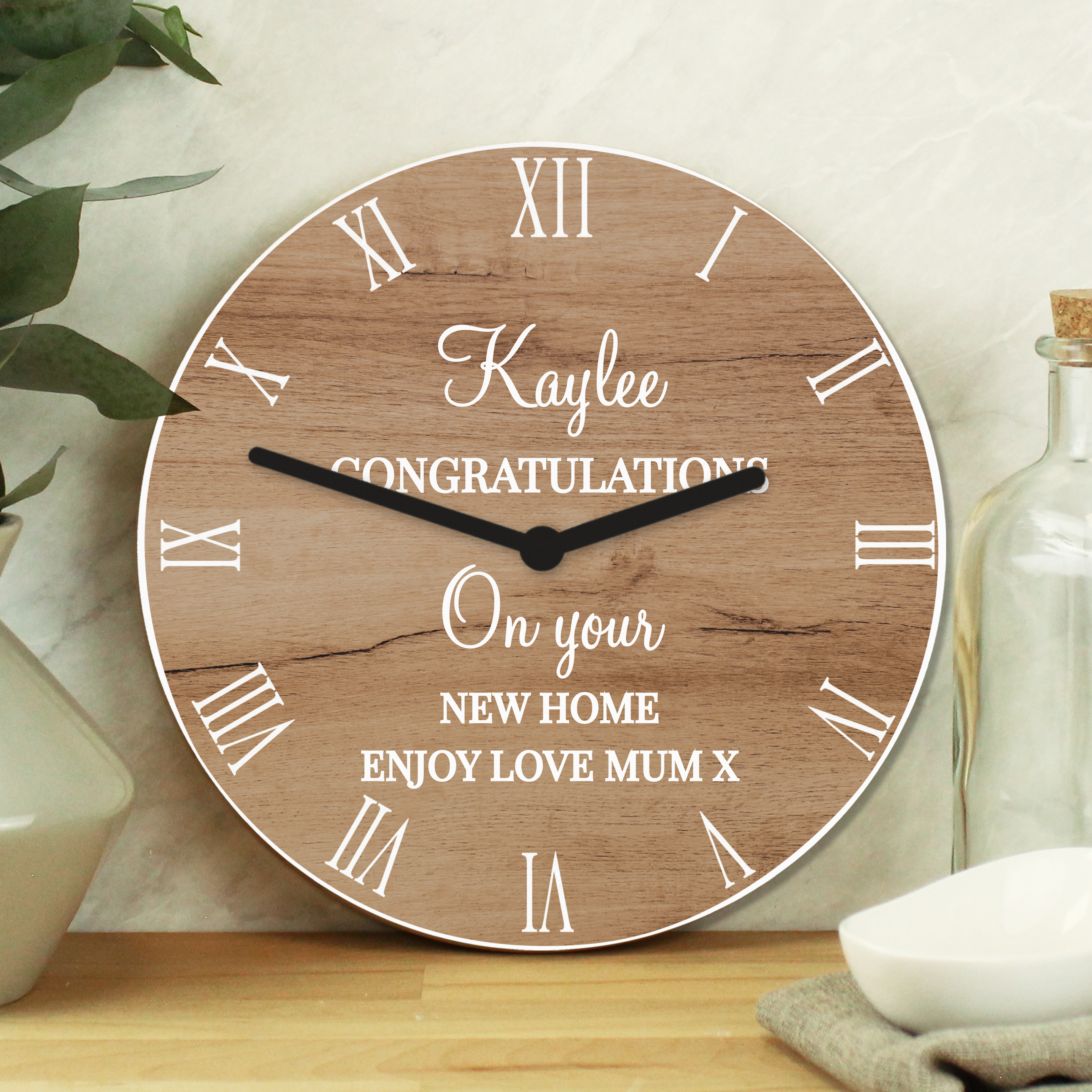Personalised Free Text Wood Effect Clock | Custom Gift
