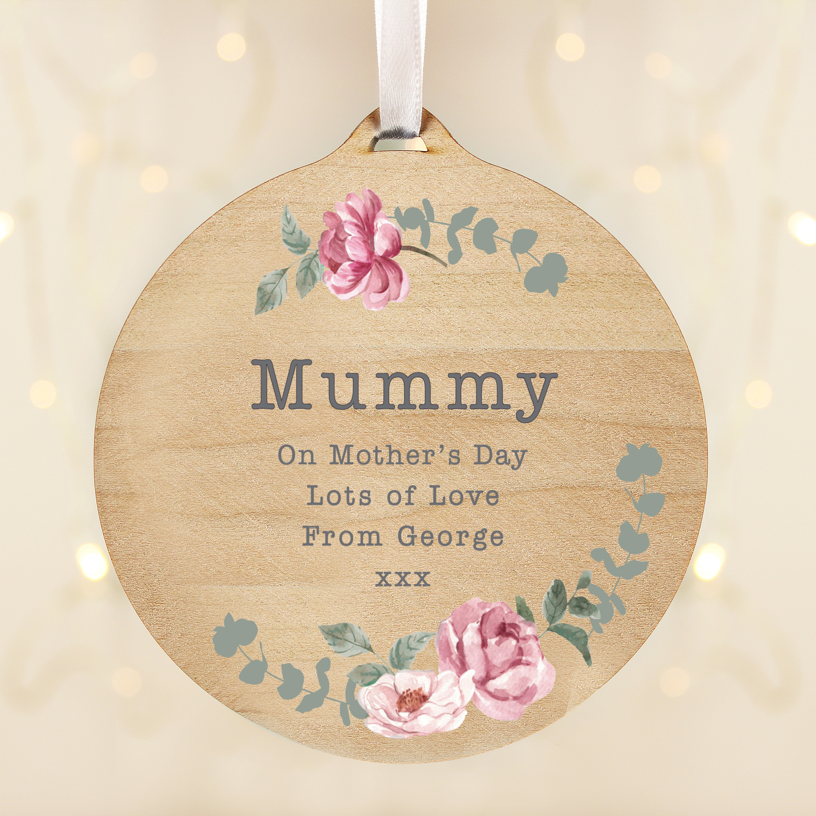 Personalised Floral Watercolour Wooden Decoration | Custom Hanging Gift