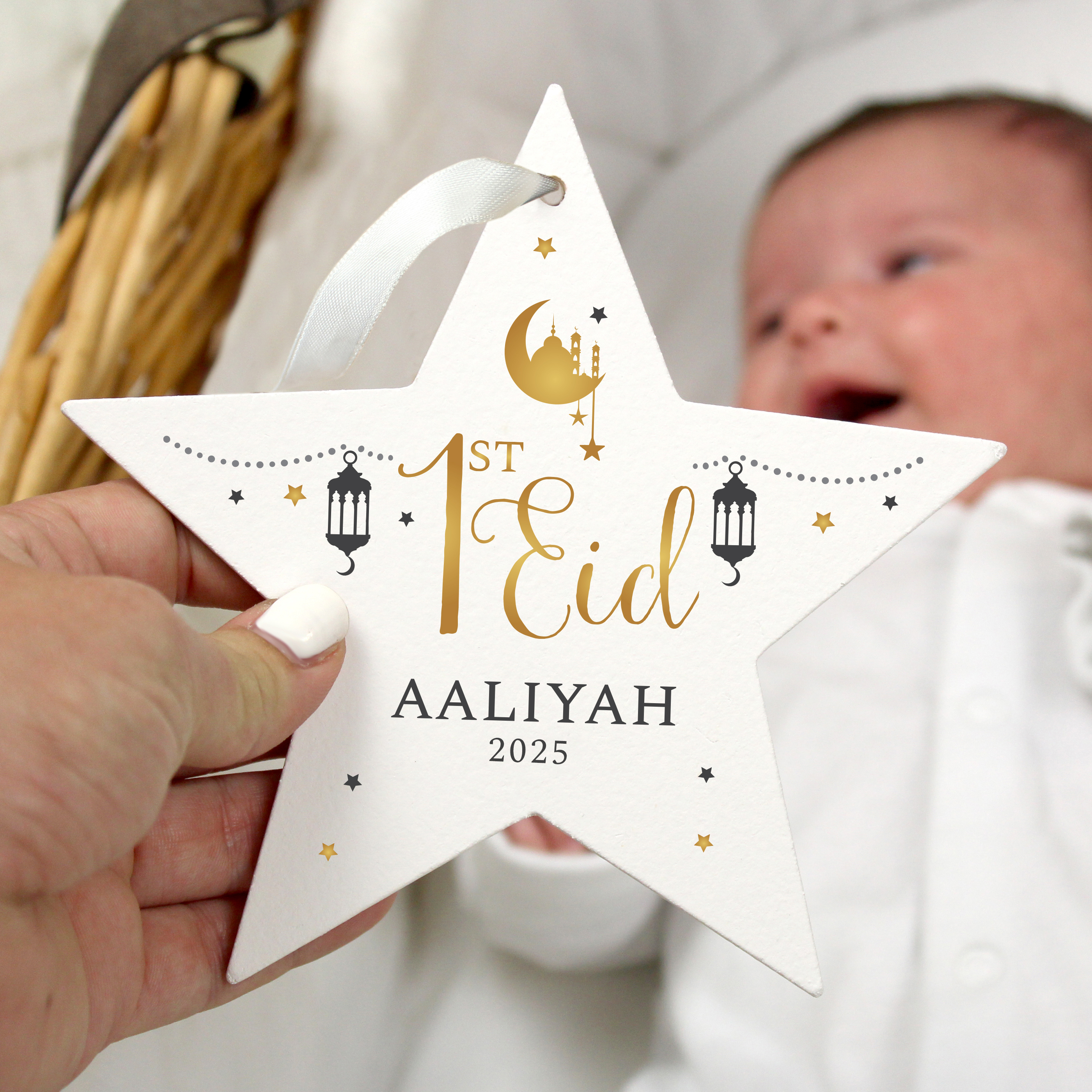 Personalised First Eid Wooden Star Decoration | Baby's 1st Eid Gift