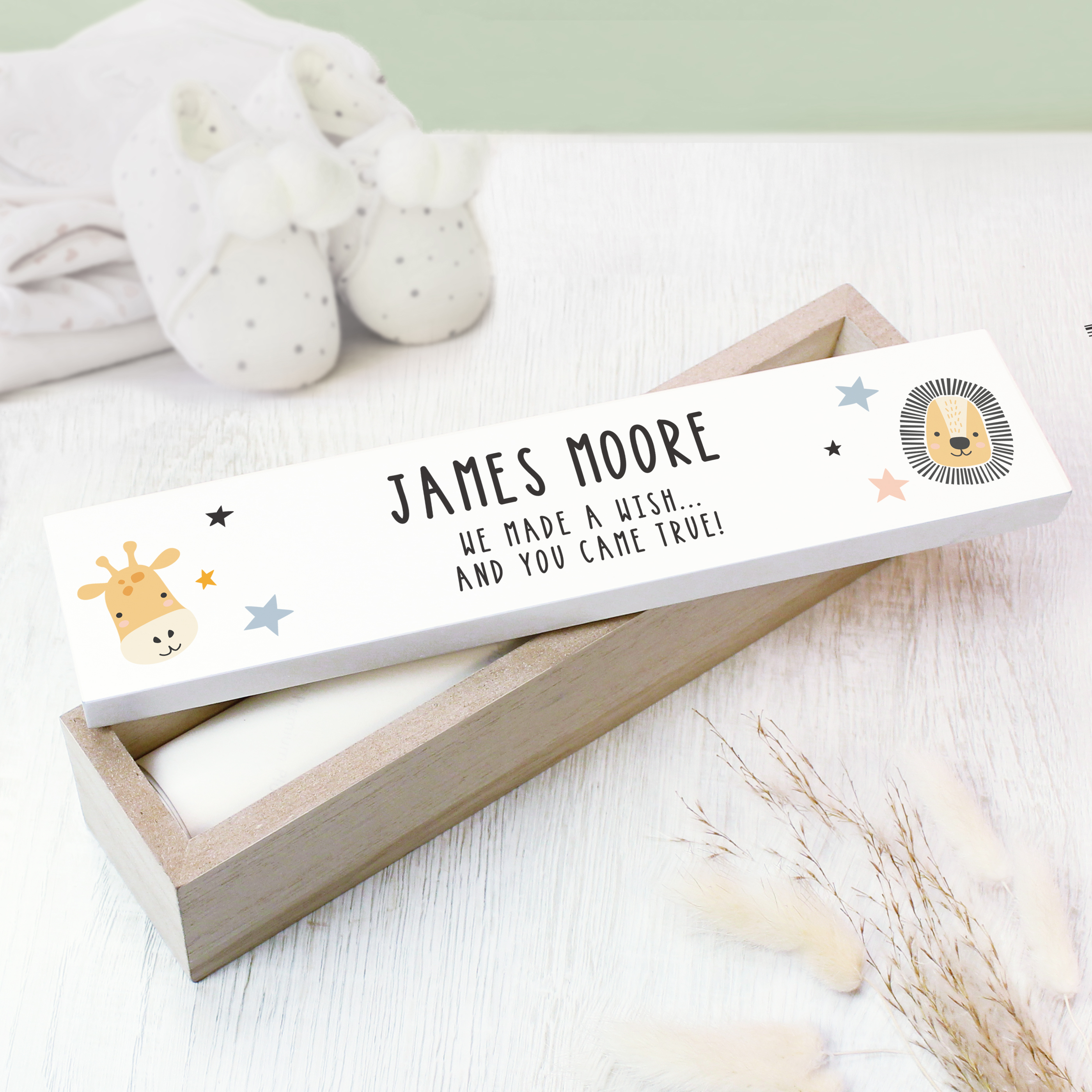 Personalised Scandi Safari Certificate Holder | Wooden Keepsake Box