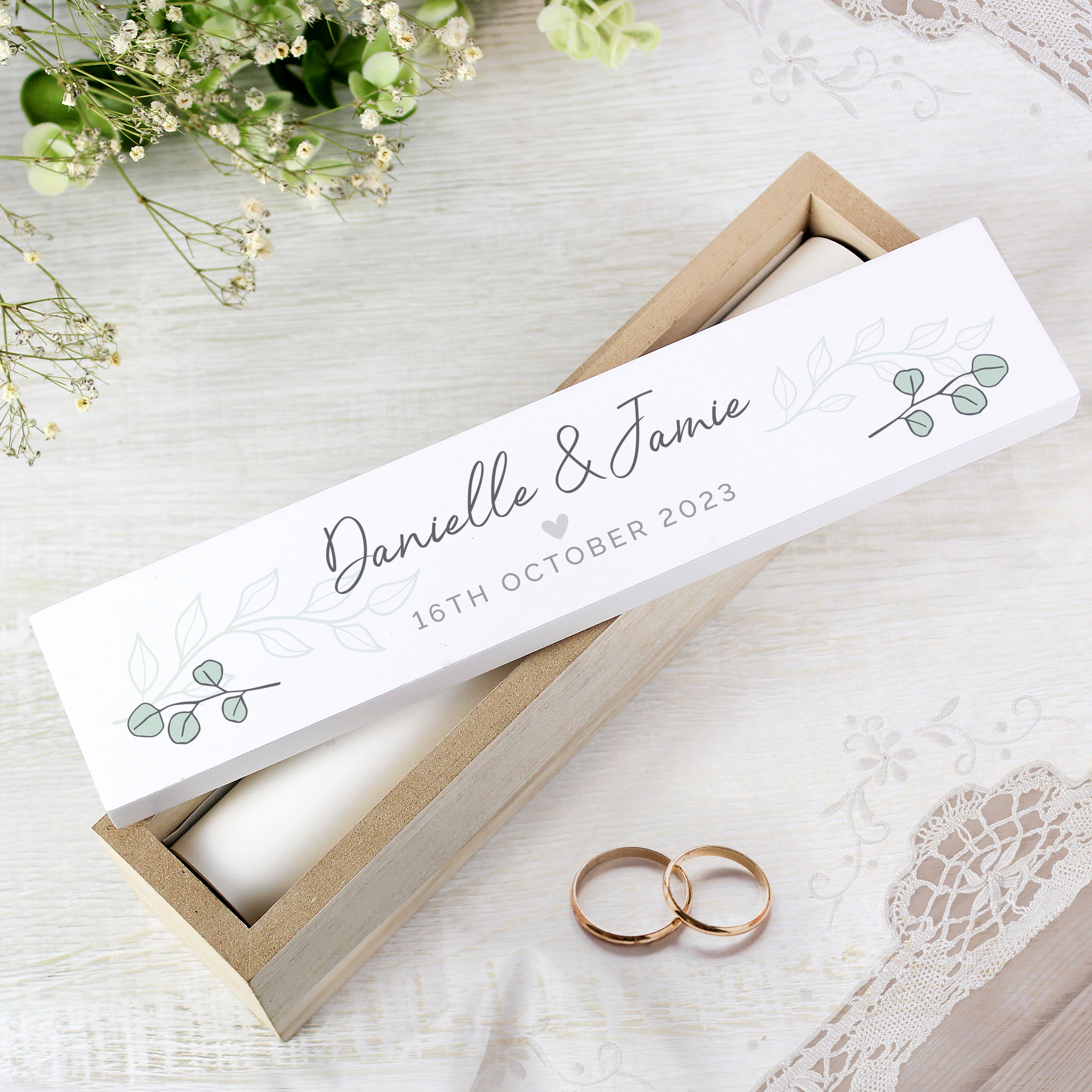 Personalised Botanical Leaves Certificate Holder | Wooden Keepsake