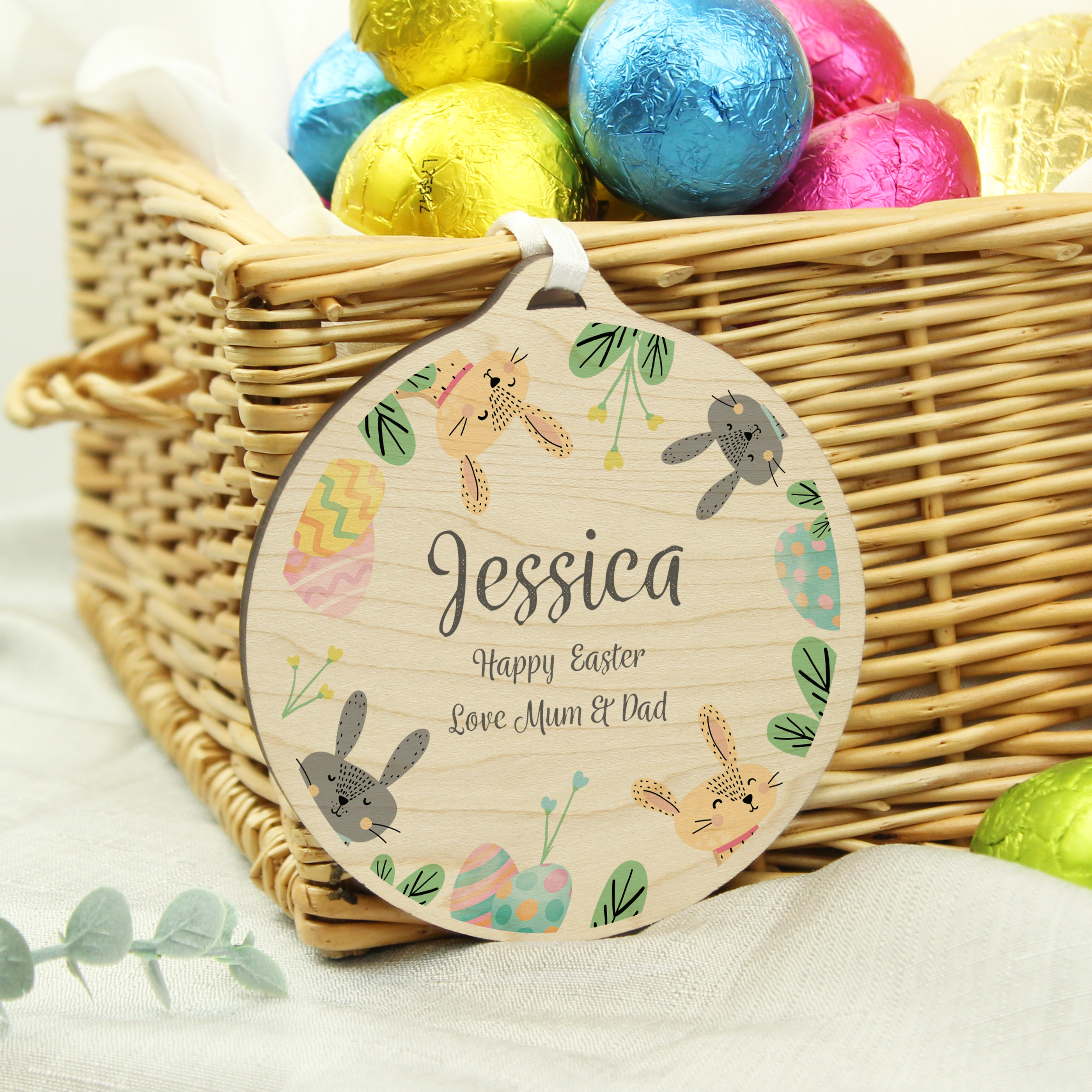 Personalised Easter Bunny Wooden Decoration | Custom Easter Gift