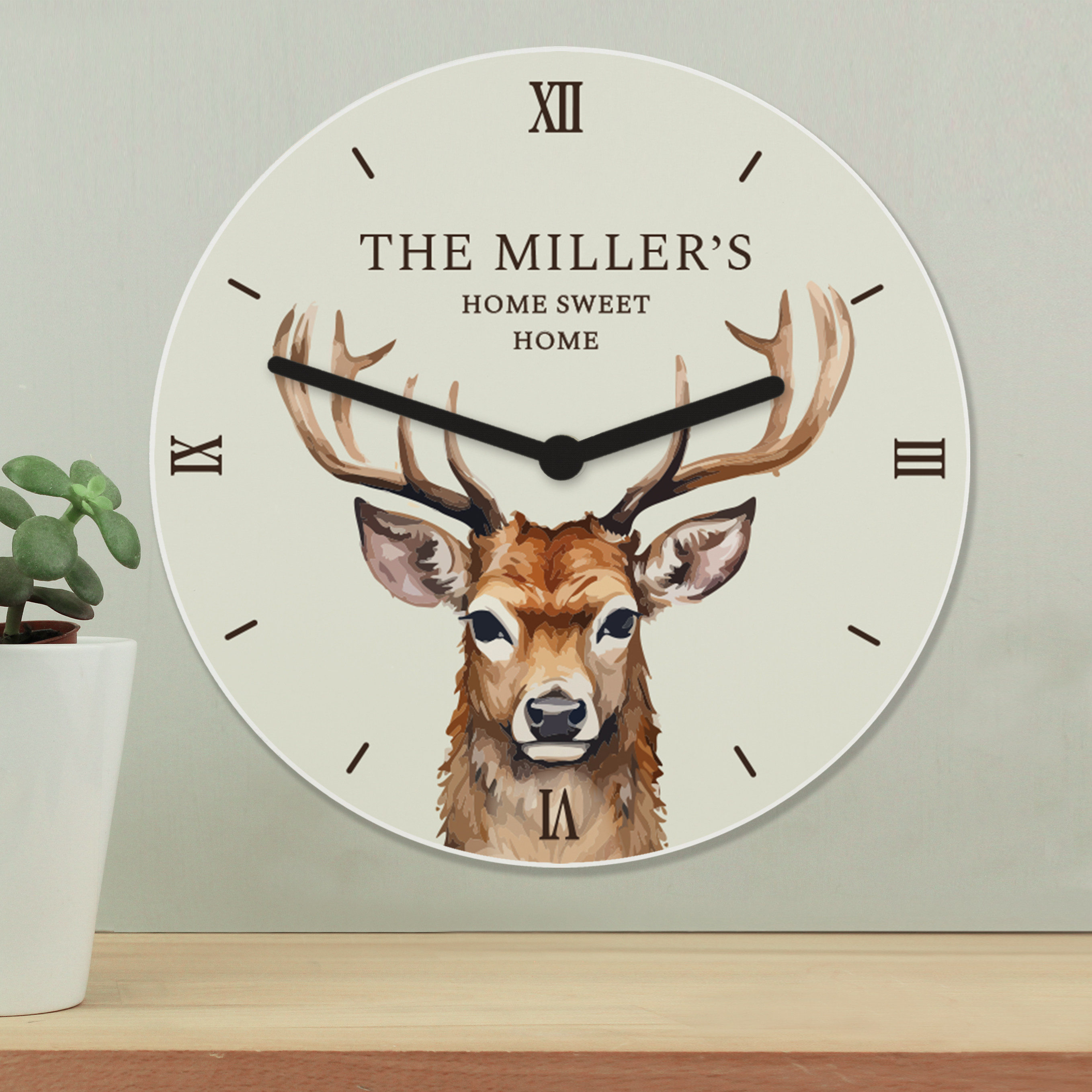 Personalised Watercolour Stag Wooden Clock | Custom Gift