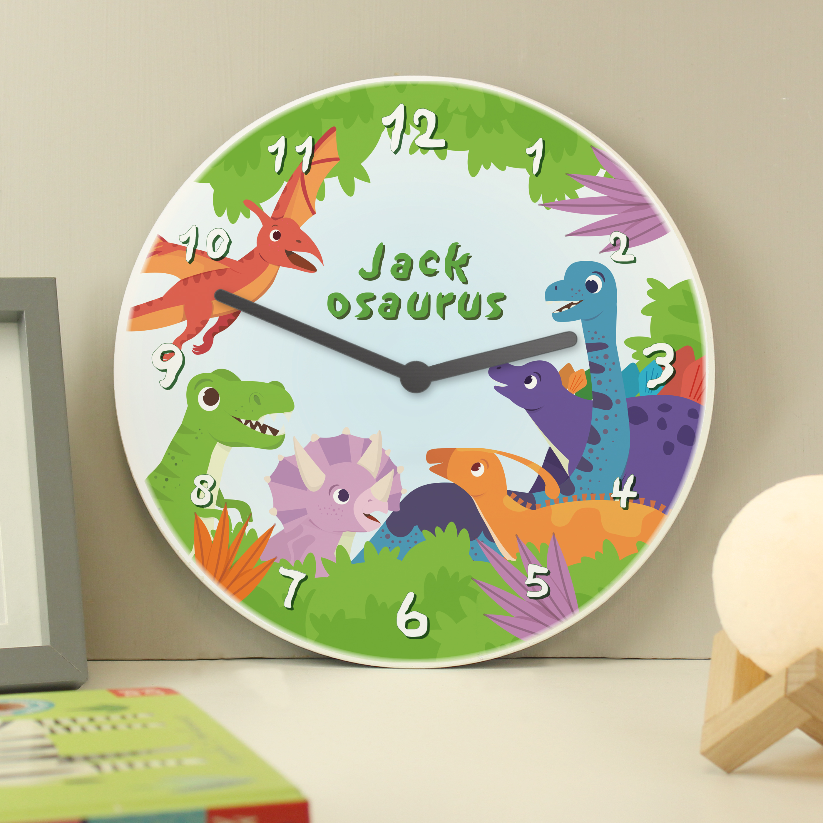 Personalised Dinosaur Wooden Children's Clock | Every Gift Gives