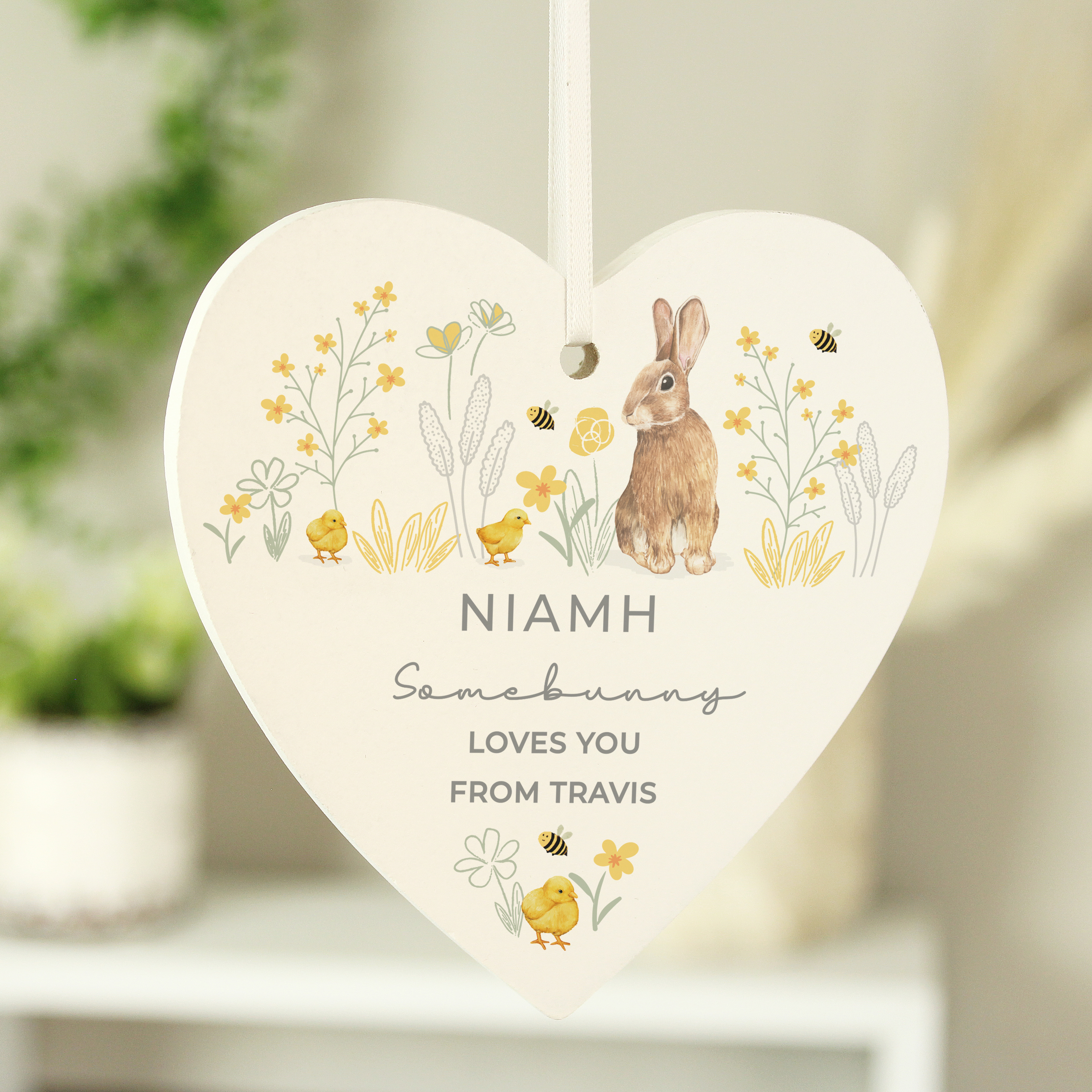 Personalised Spring Bunny Wooden Heart Ornament | Easter Decoration