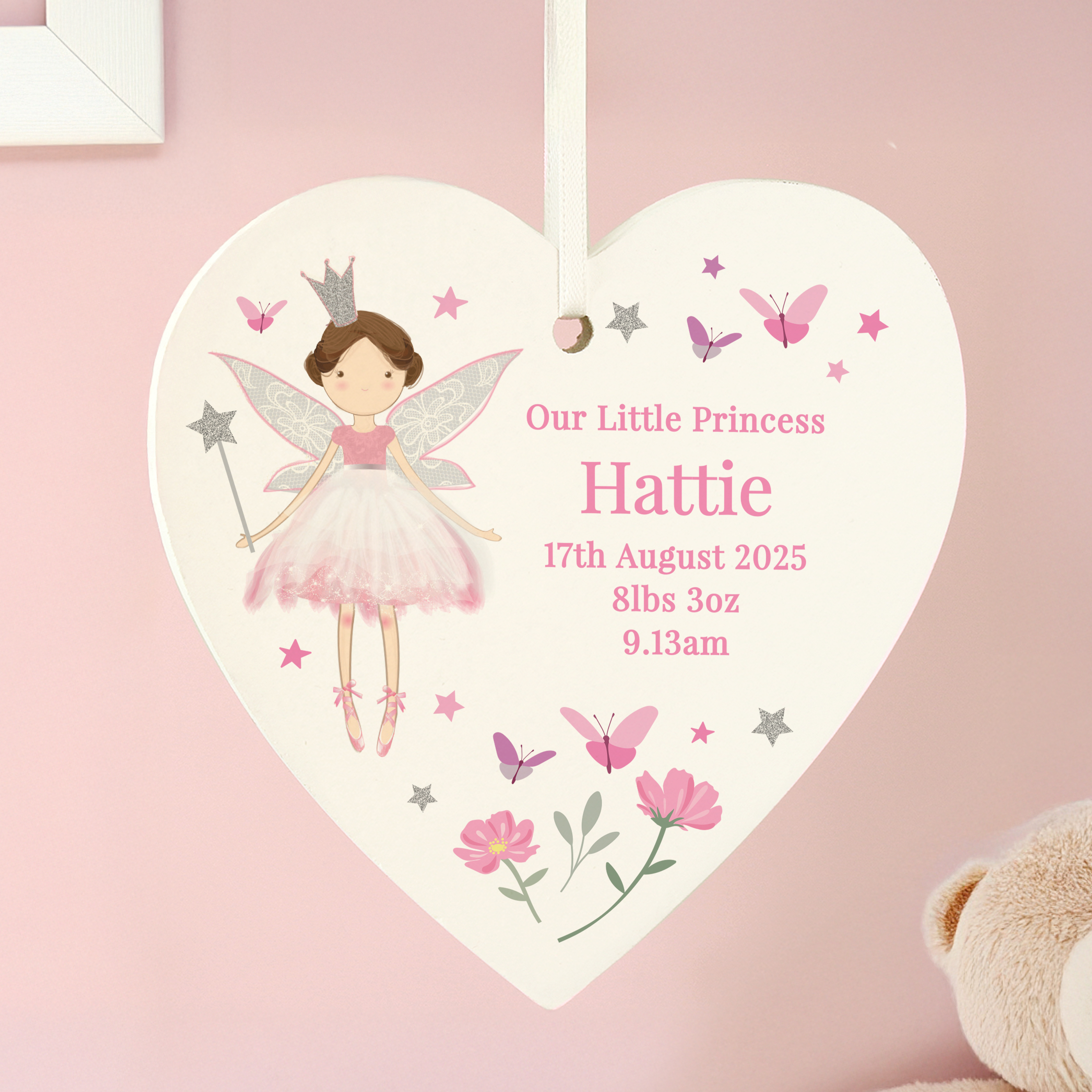Personalised Fairy Princess Hanging Heart Decoration