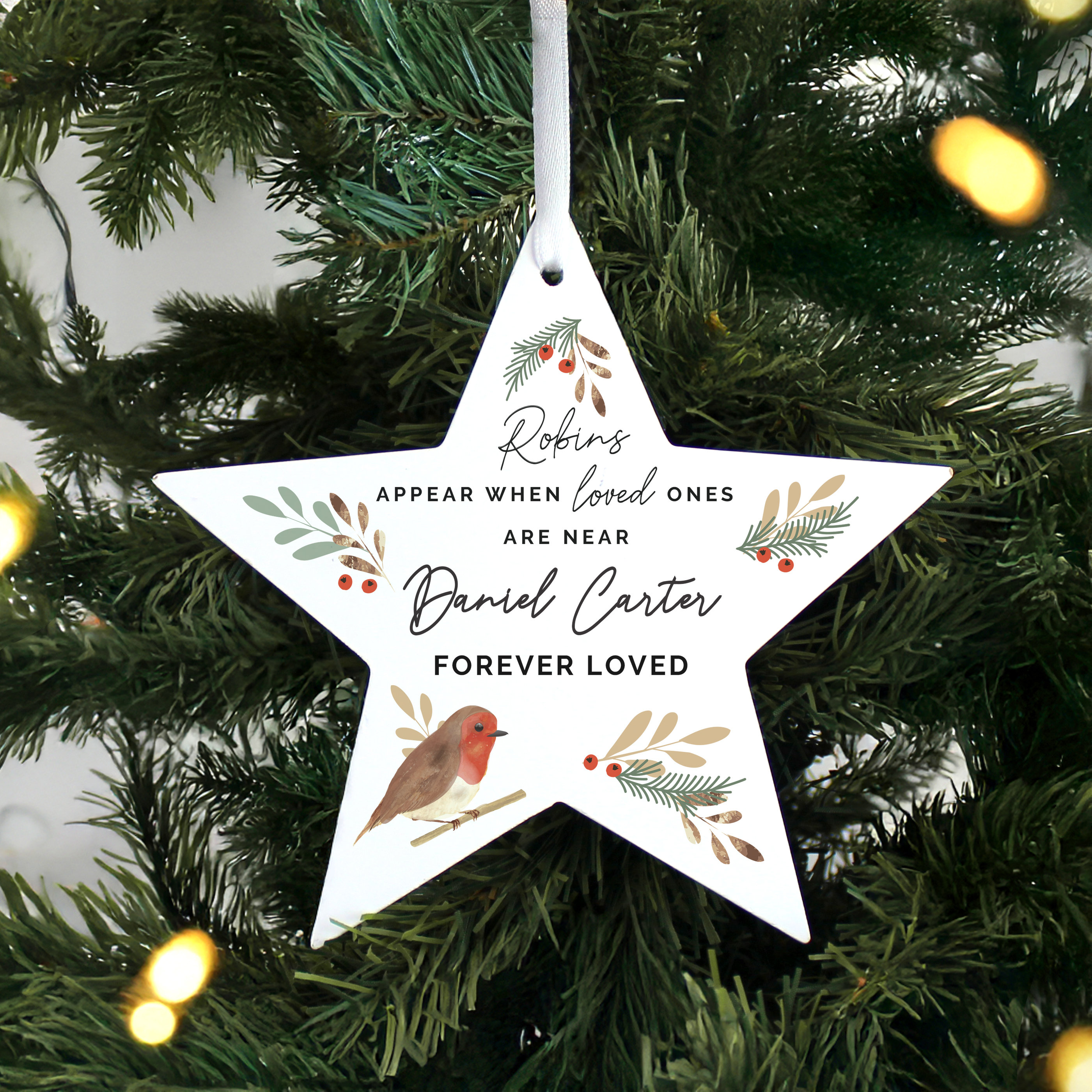 Personalised Robin Memorial Star Ornament | Christmas Remembrance