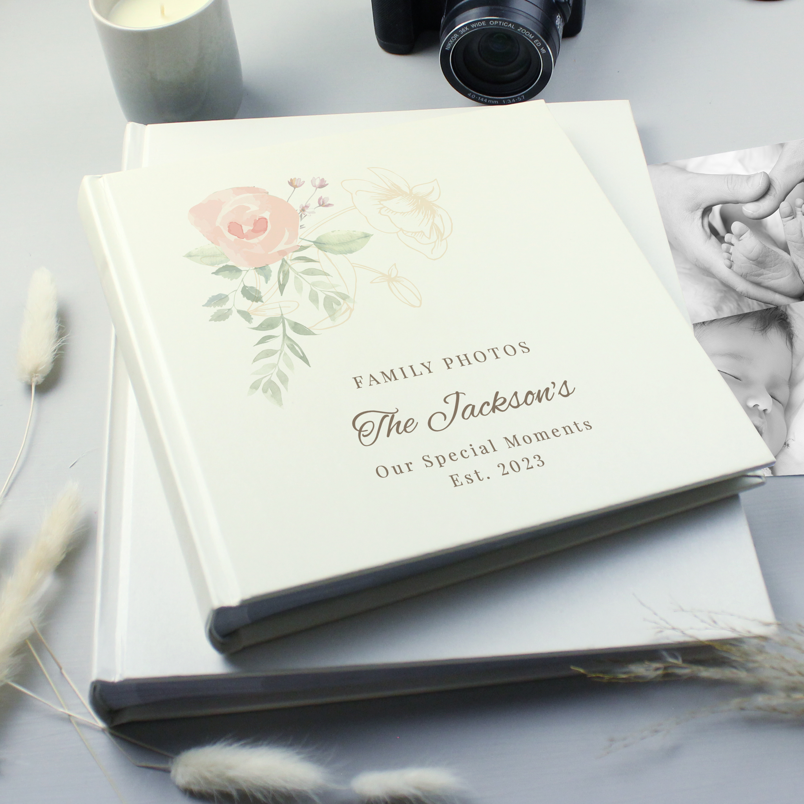 Personalised Floral Square Photo Album - 6x4 Photos