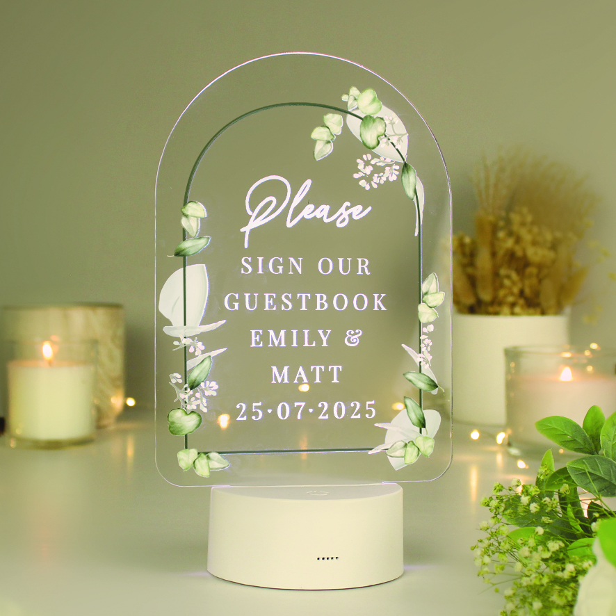 Personalised Botanical Wedding LED Light | Colour Changing Sign