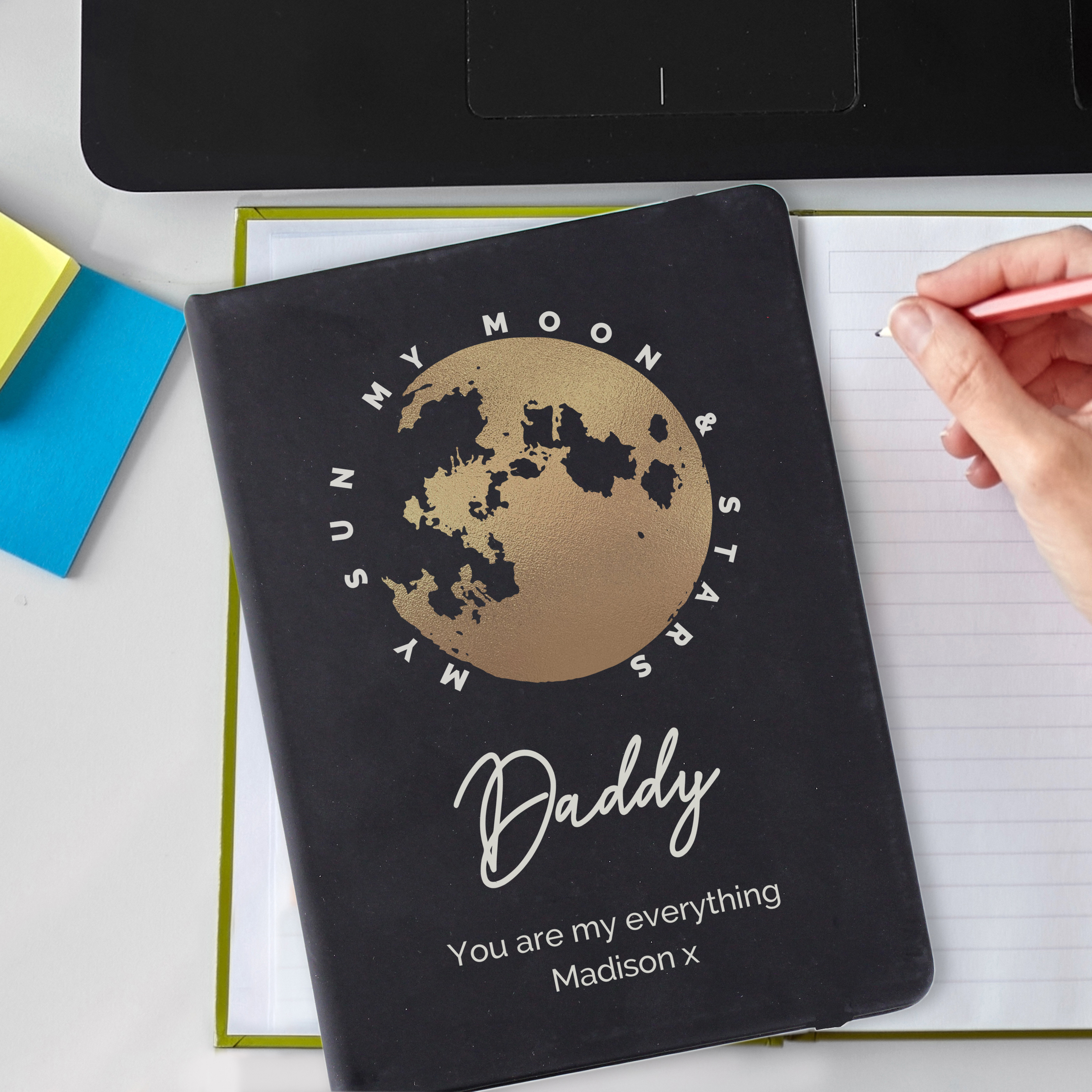 Personalised Moon & Stars Black Hardback Notebook A5 | Custom Gift