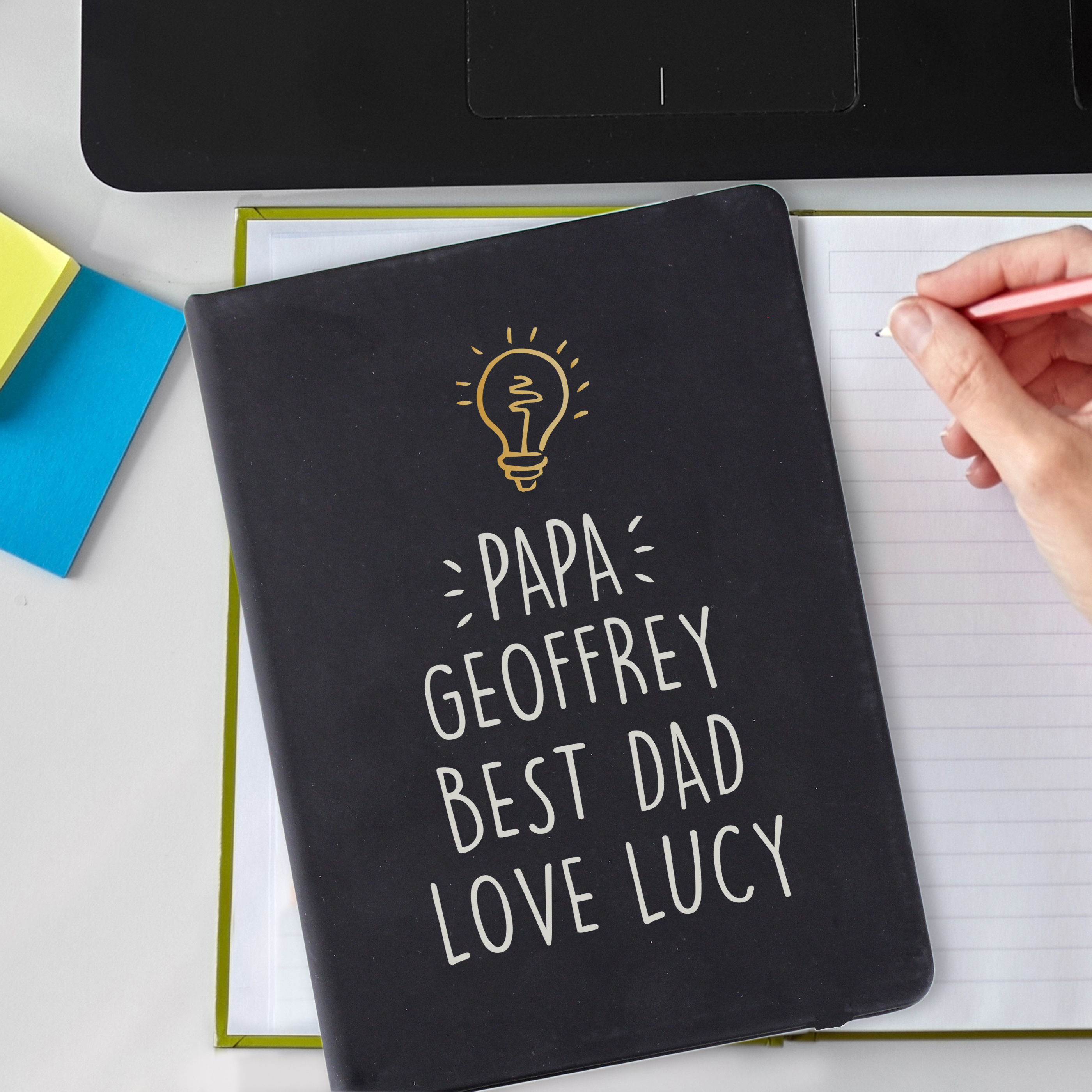 Personalised Light Bulb Black Hardback Notebook A5 | Custom Gift