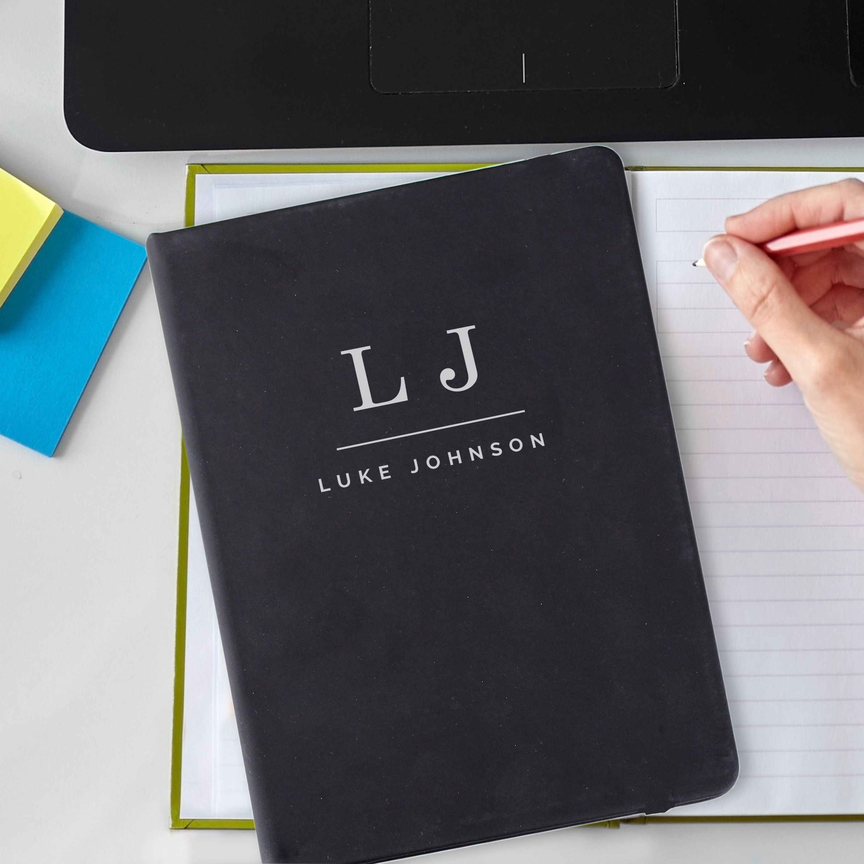 Personalised Initials Black Hardback Notebook A5 | Custom Gift