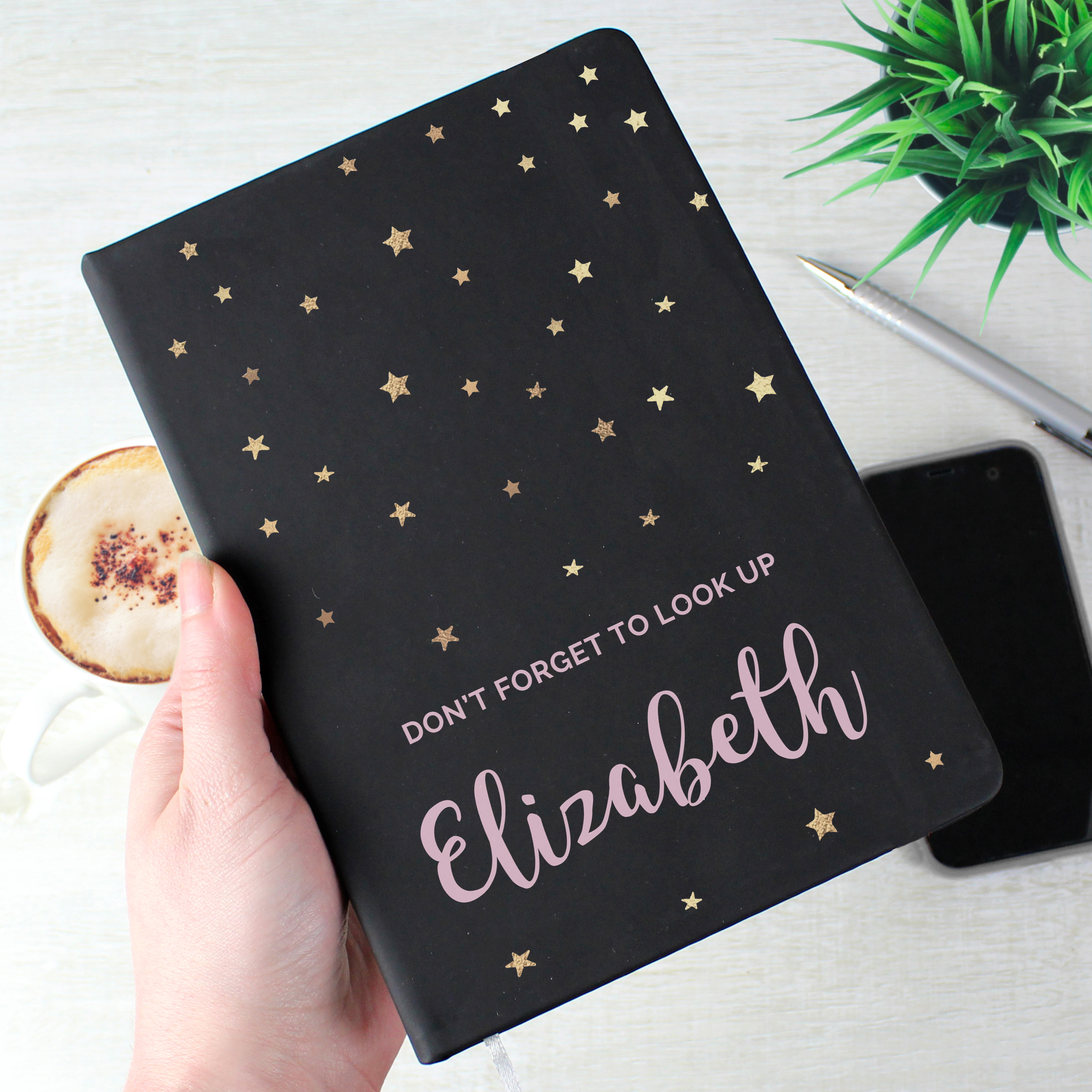 Personalised Starry Black Hardback Notebook A5 | Custom Stationery