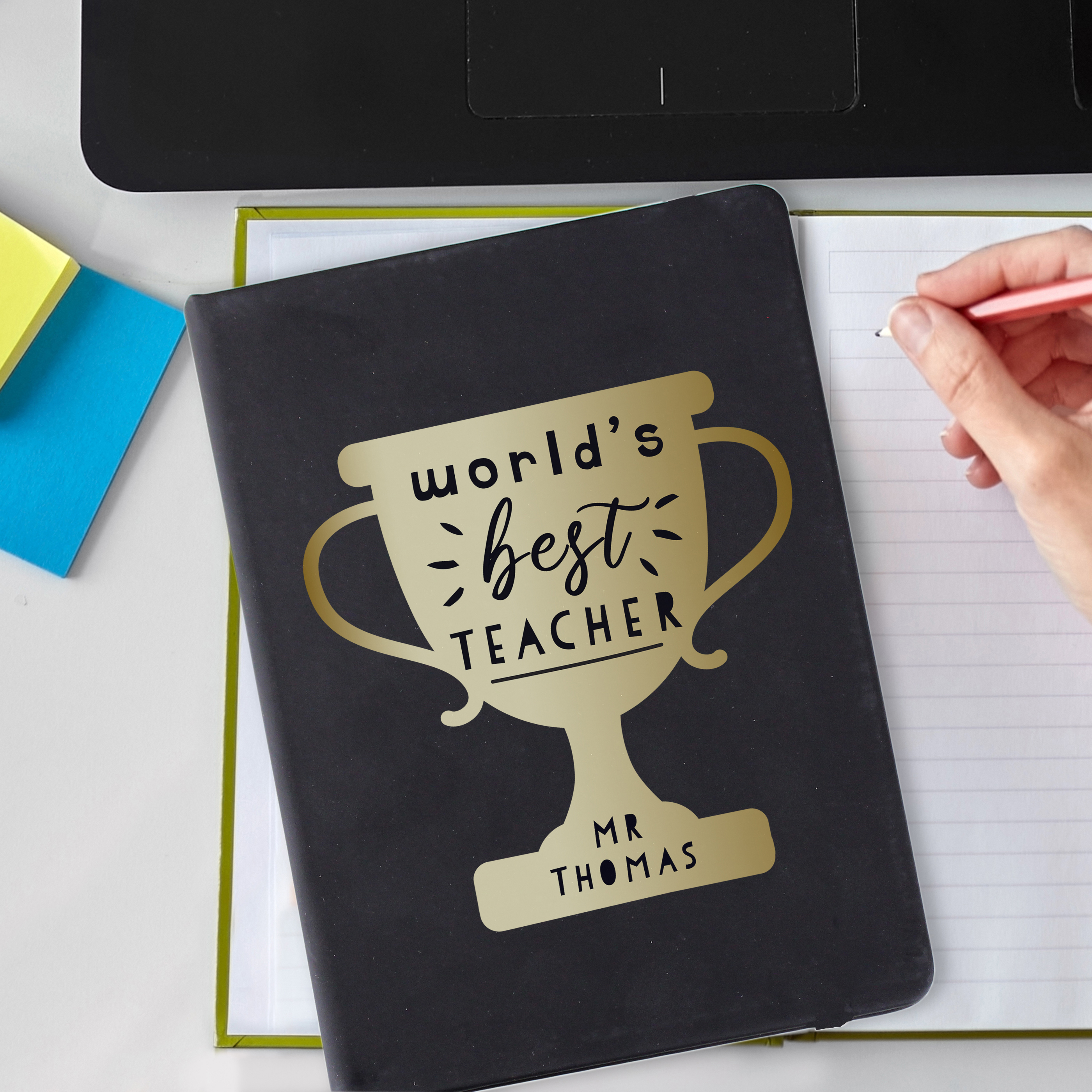 Personalised Teacher Notebook A5 'World's Best' | Black Hardback
