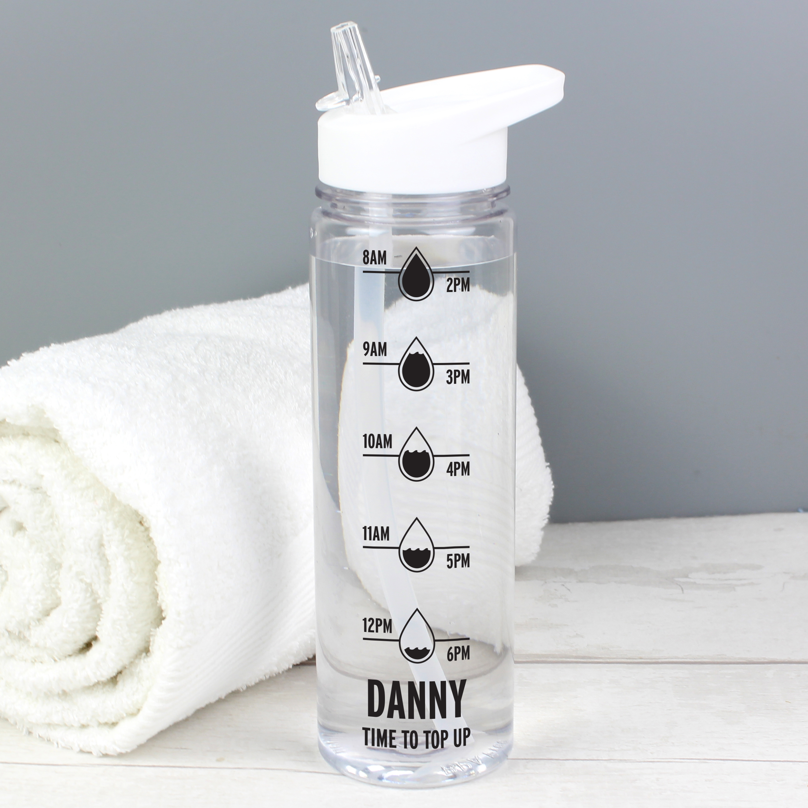 Personalised Black Hydration Tracker Water Bottle 750ml
